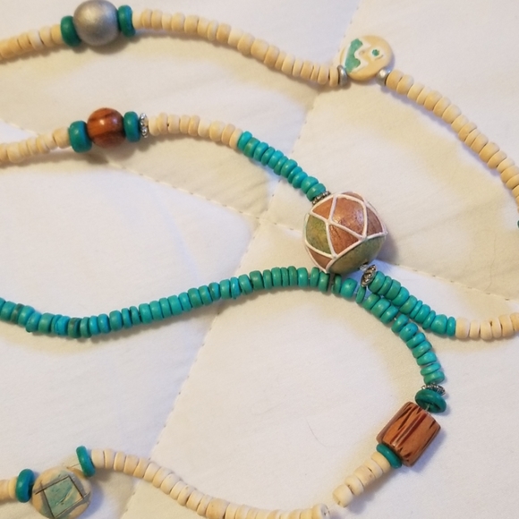 New Club West Wood Bead Necklace Long - Picture 4 of 5